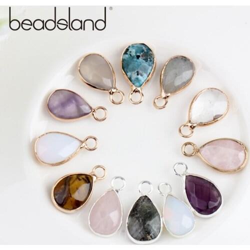 Beadsland Single Hole Water Drop Colourful Mini Size Nature Stone Pendant DIY Necklace Earring For Woman Girl Gift 40362