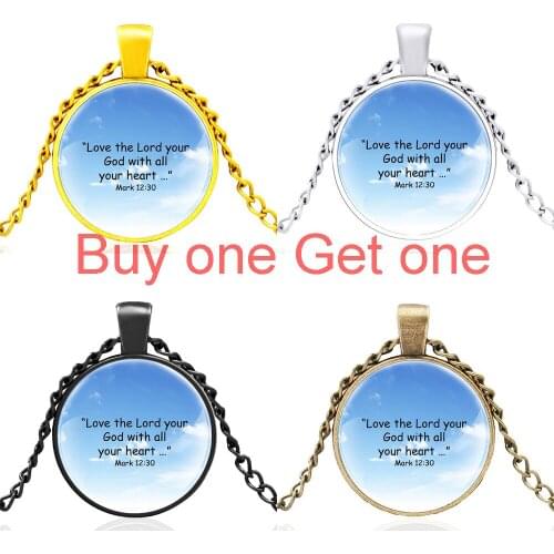 Bible Verse "love the Lord Your God with All Your Heart..." Glass Dome Pendant Necklace Men Women Jewelry Accessories Gifts