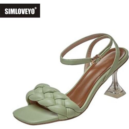 SIMLOVEYO Genuine Leather Women Sandals Buckles Braided Fashion High Heels Newest Wedding Dancing Party Shoes Size 34-43 B2602