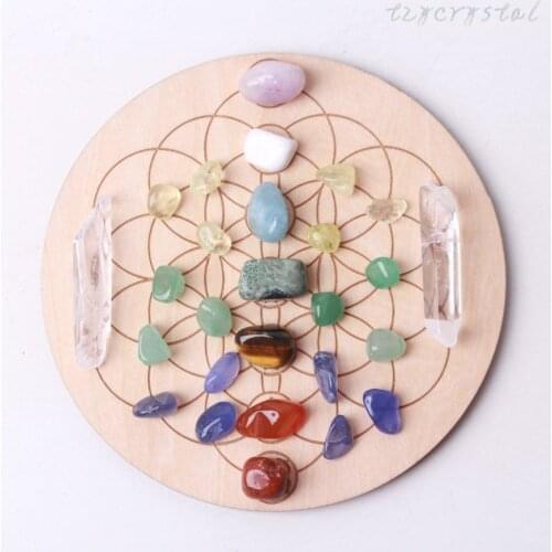 Chakela Hollow Wooden Geometric Meditation Altar Crystal Gem Set