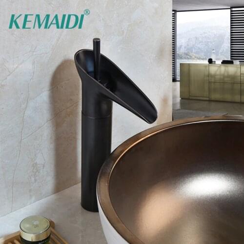 KEMAIDI Black Basin Faucets Waterfall Bathroom Faucet Single handle Basin Mixer Tap Bath Antique Faucet Brass Sink Water