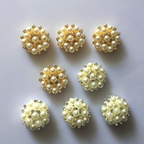 CJSIR 5Pcs 21MM Flower Pearl Button Alloy Metal Rhinestone Sewing on Buttons for Crafts Wedding Buckles Decorative DIY Clothing
