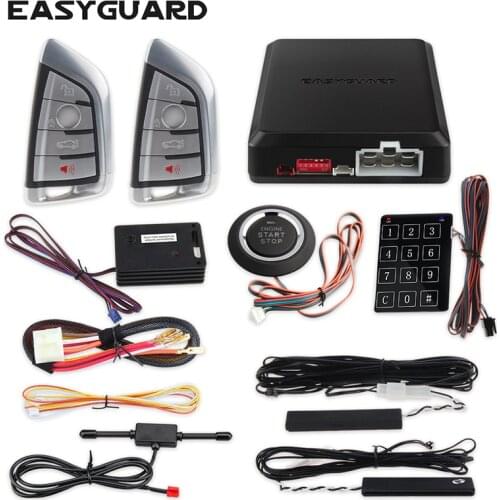 Easyguard Smart key keyless go car alarm system remote engine start push button start touch password entry DC12V vibration alram