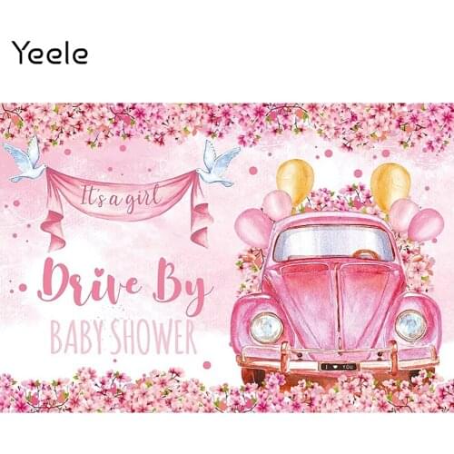 Yeele Baby Birthday Backdrop Photocall Pink Flowers Bird Car Party Decor Banner Background Photography For Children Photo Studio