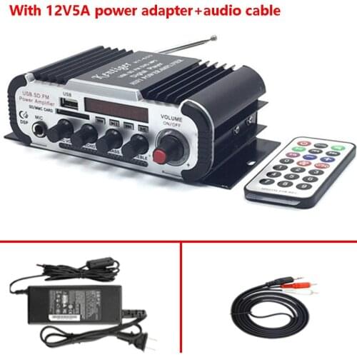 Kentiger HY-600 With 12V5A Power Adapter+Audio Cable FM IR Control Amplifier 6.5mm MIC In USB SD Player Amplificador