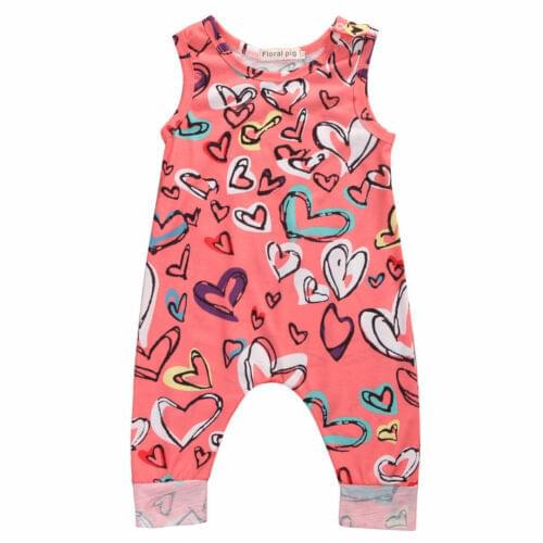 Valentines Day 2019 Newborn Baby Girl Heart Floral Sleeveless Romper Jumpeuit Size 0-24M