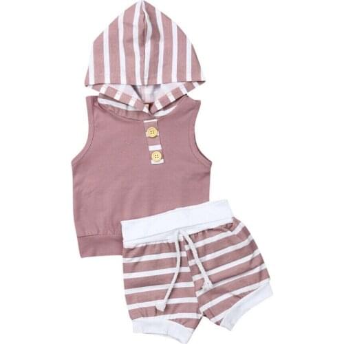 2PCS 2019 New Newborn Baby Girl Boy Clothes Hooded Stripe Tops Short Pants Summer Outfits Set