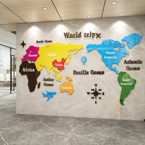 Colorful World Map Acrylic 3D Solid Home Decor Wall Stickers Creative Home Living Room TV Background Wall Stickers