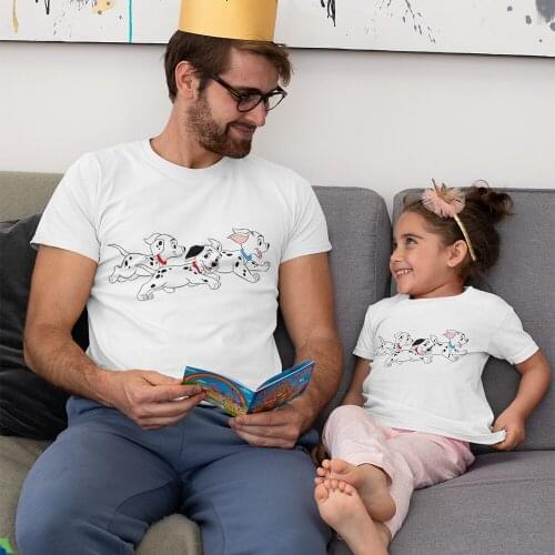 Summer Mother and daughter dress cute Spotted Dogs Printed Tops Couple Men Women Short Sleeve 101 Dalmatians Children Tshirt