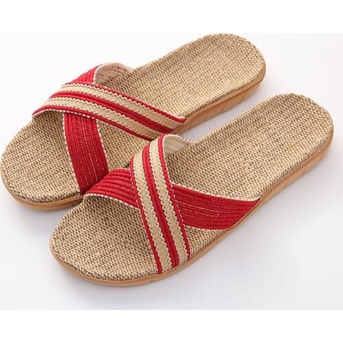 Linen slippers summer new style sandals and slippers lovers at home with thick-soled non-slip sweat permeable soft floor slipper