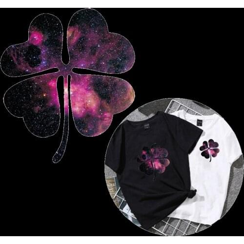 Lucky Grass Heat Transfers Sticker Iron On Patches For T-shirt DIYStarry Sky Craft Stickers For Clothes Decor Appliques