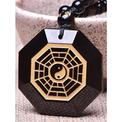 Obsidian Yin Yang Tai Chi Necklace Pendant Hand-carved BAGUA Black Gem Men and Women Lucky Amulet Fashion Jewelry
