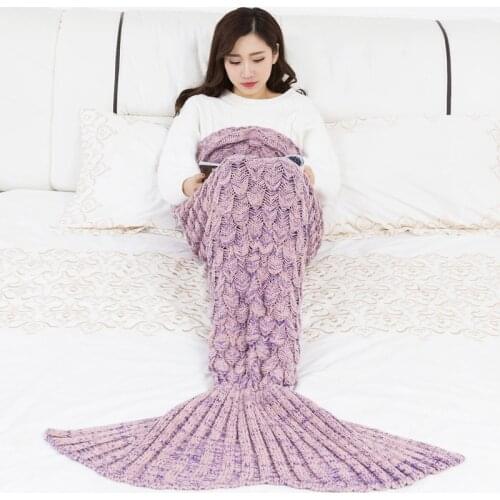 Soft Knitted Mermaid Tail Blanket Crochet Hand Anti-Pilling Portable Yarn Sleeping Blankets Birthday Christmas Gift All Seasons
