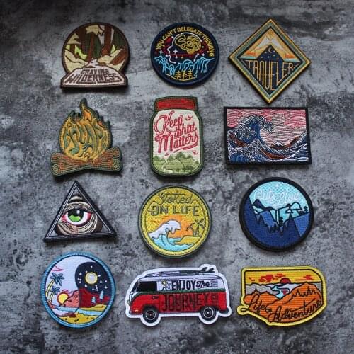 Landscape Traveler Embroidery Patch Outdoor Adventure Camping Armband Longing Wilderness Bonfire Tactical Badge For Clothes Bag