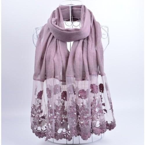 2018 New Cotton Flower Embroidery Print Lace Pearl Scarves Shawls Wrap Floral Lace Hijab Muffler 11 Color Free Shipping