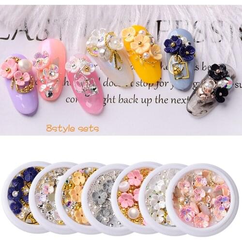 New Fashion Nail Rhinestones 3D Crystal Stones Glitters Flower Colorful Mixed Metal Little Beads Nail Art Decoration Accessories