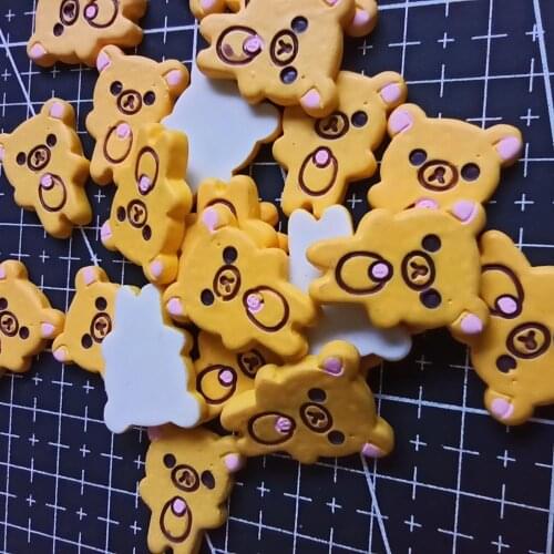 Resin flatback light yellow bear cartoon cookie 20mm Cabochons Hair Bow Center Card Frame Making Craft DIY B108-12