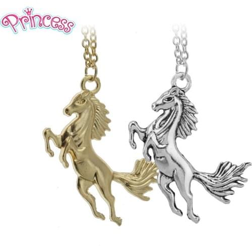 2019 Women Jewelry Gold Vintage Horse Pendant 18" Short Necklace For Women Girl Gift Wholesale Free Shipping ED4425