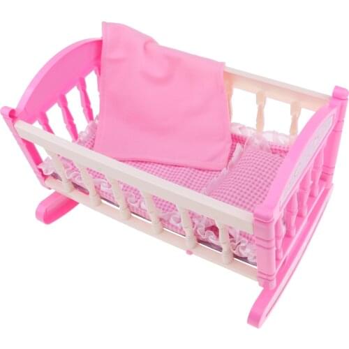 Pink Rocking Bed for Dolls | Baby Doll Cradle Toy Furniture and Play Accessories | Fits 9-12inch Reborn Dolls