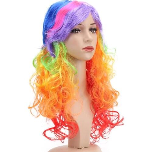 Free Beauty 18" Colored Synthetic Crazy Fancy Funny Fluffy Rainbow Wig for Girls Men Women Cosplay Party Costume Halloween