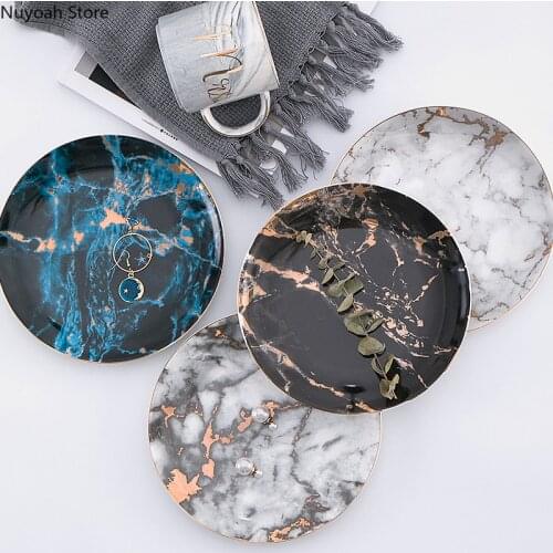 Nordic Dinner Plate Marbled Plate Cutlery Round Tray Household Dish Plate Dessert Plate Home Decoration Photography Props