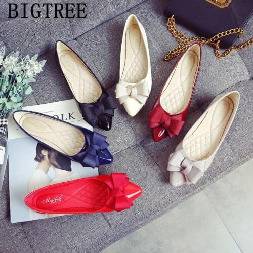 Pointed Toe Flats Boat Shoes Women Butterfly-knot Cute Shoes Spring Shoes Women Black Zapatos Charol Mujer Buty Damskie Ayakkabi