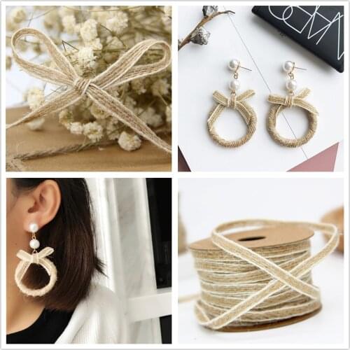 Width 0.5cm Vintage Jute Burlap Hessian Ribbon With Lace Rustic Festival Birthday Party Gift Package Diy Craft Ribbon 10 m/roll