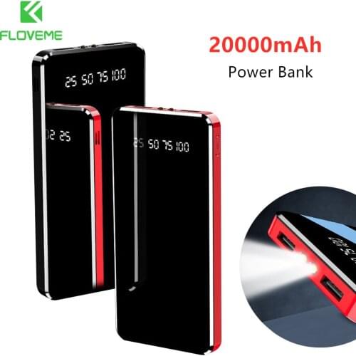 Mirror 20000 mAh Power Bank LED Digital Display Portable External Battery Charger 10000mAh Powerbank For iPhone 11 7 8 Xiaomi Mi