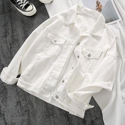 Black/White Denim Coat Women Casual Short 2021 New Jeans Jacket & Coat Women Long Sleeve Outwear Student Solid Denim Jacket Coat