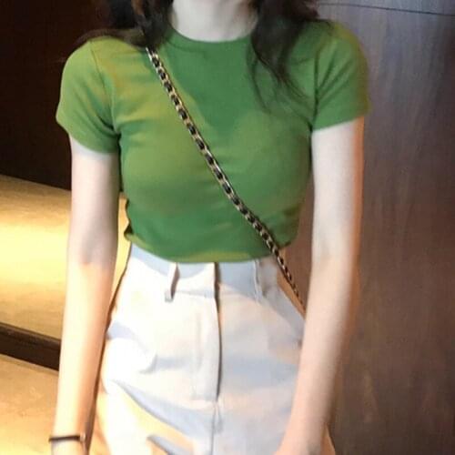 2020 Summer T-shirt Women High Quality O-Neck Korean Style Cotton solid Basic Plain Simple T Shirt For Women Short Sleeve Female