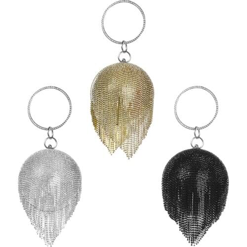 Gold Diamonds Rhinestone Round Ball Evening Bags For Women 2021 Fashion Mini Tassels Clutch Bag Ladies Ring Handbag Clutches