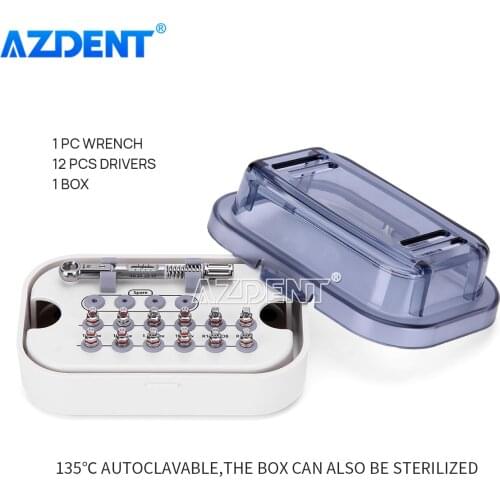 AZDENT Dental Implant Torque Wrench Ratchet 10-40Ncm 12pcs Hex Drivers Screwdriver Long 14mm Short 10mm Kit Box Sterilized