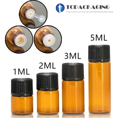 1ML/2ML/3ML/5ML Screw Cap Bottle,Amber Glass Serum Bottle,Empty Cosmetic Container,Small Sample Essential Oil Bottle