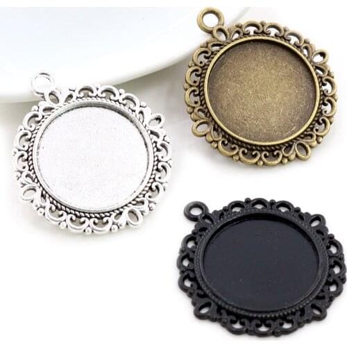 5pcs 20mm Inner Size Antique Silver Plated Bronze Black Classic Style Cabochon Base Setting Charms Pendant