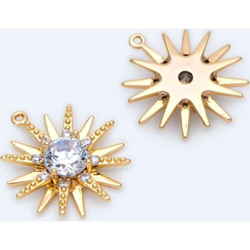 10pcs CZ Paved Gold Sun Charms 16x15mm, 18K Gold plated Brass, Sun Pendants (GB-1265)