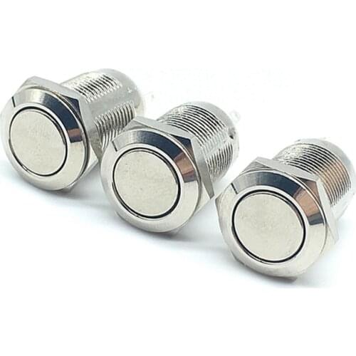 2pcs 12mm 2pins Waterproof Momentary Flat Round Metal Push Button Switch Car Start Horn Speaker Bell Automatic Reset