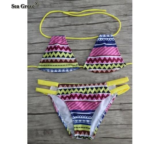 2017 NEW bikinis women Swimsuit Printed Swimwear Women Bikini Fight color Set Swimsuit womens swimming suit,plus size 3 colors