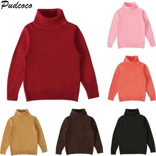 2019 Brand 6 Colors Autumn Winter Baby Girls Boys Sweaters Solid Long Sleeve Pullover Turtleneck Sweaters Warm Outfit