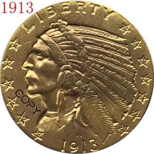 24-K gold plated 1913 $5 GOLD Indian Half Eagle Coin Copy
