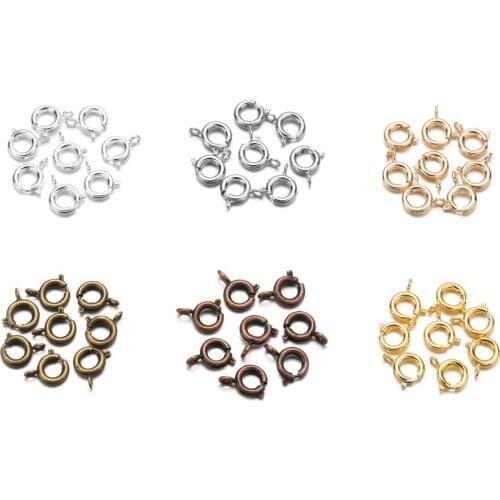 30Pcs/lot Metal Plated Round Spring Ring Clasp With Open Jump Rings Clasps Connectors For DIY Bracelets Necklaces Jewelry Making