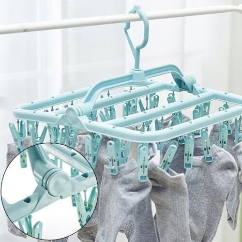 32 Clips Clothes Drying Rack Underwear Socks Clip Hanger Multi-function Clothes Storage Rack Windproof Plastic Drying Rack Clips