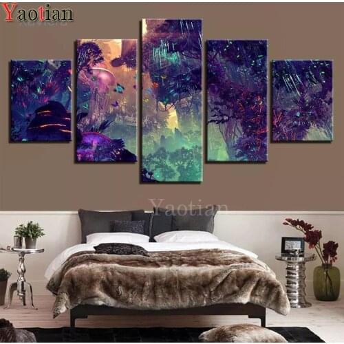 5D DIY Diamond Painting Full Square Cartoon magic forest magic tree 3d Mosaic Embroidery Cross Stitch Handmade Gifts 5 Pieces