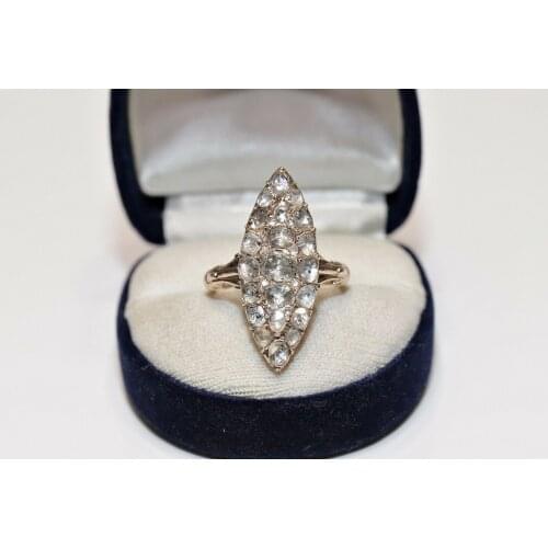 ANTIQUE ORIGINAL OTTOMAN 8K GOLD NATURAL ROSE CUT DIAMOND NAVETTE RING