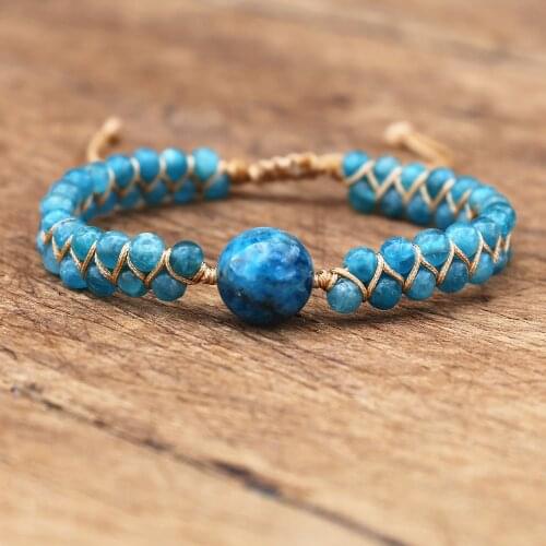 Apatite Stone Braided Bracelet & Bangle Boho Yoga Beaded Charm String Warp Bracelet Women Men Handmade DIY Friendship Jewelry