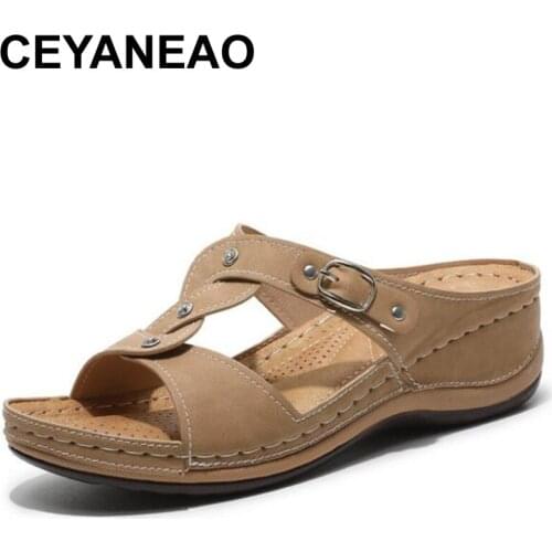CEYANEAOSimple buckle flip flops ladies summer slip cross taping earring with thick bottom beach sandals and flip flops sandals