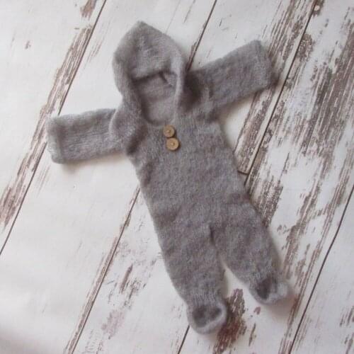 Newborn baby Hooded Romper Baby Grey Mohair full set Props newborn Mohair Newborn Pants Newborn jumpersuits