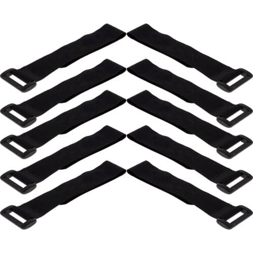 Fityle 10pcs Nylon Hook and Loop Straps Fastening Cable Ties with Buckle Black