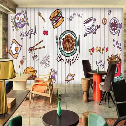 Photo wallpaper Delicious hand painted fast food food murals restaurant kitchen wallpaper home decoration