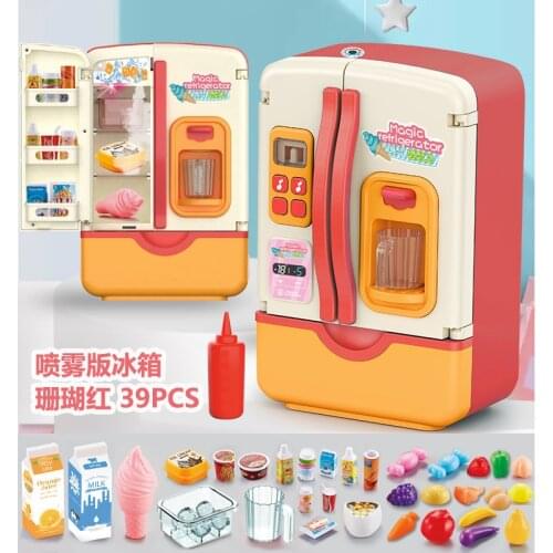 Simulation Refrigerator Kitchen Toys Pretend Play Figure Toy with light Mist Kids Play House Girls Toys Gift