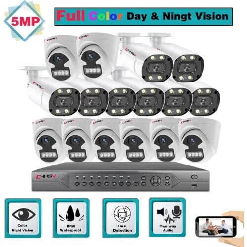 CCTV IP Security Camera System 16CH 5MP POE NVR Kit Outdoor Waterproof Color Night Vision NVR Camera Video Surveillance Set 4K